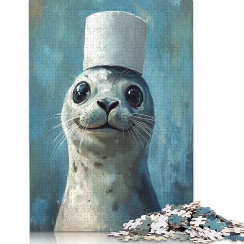 Robbe im Hut, rechteckiges Puzzle aus Pappe, Geschenk für Kinder ab 12 Jahren, 520 Teile (52 x 38 cm) von LMYmoney