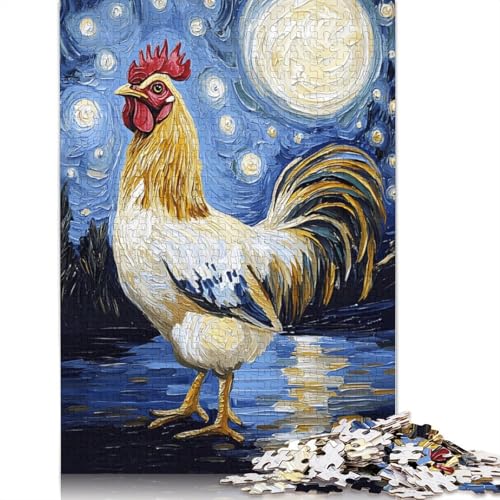 Rooster Under Starry Night Puzzle 1000-teilige Schwer Puzzle Spielzeug Lernspiel Impossible Herausforderungsspielzeug Für Erwachsene Und Kinder in Bewährter 1000pcs (75x50cm) von LMYmoney