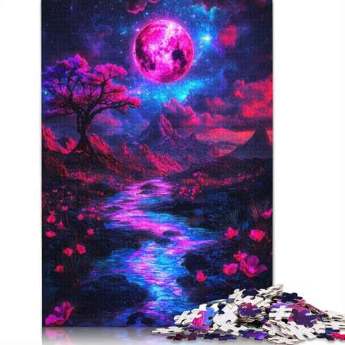 Rosa Mondlandschafts-Puzzle für Erwachsene, 100% recycelte Holzplatte, Denksportaufgaben für Frauen und Männer, 1000 Teile (75 x 50 cm) von LMYmoney