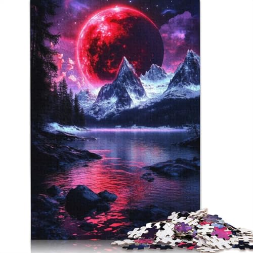 Roter Mond über den Bergen – Puzzles für Erwachsene passen perfekt zusammen. Puzzlespiele für Erwachsene für Frauen und Männer, 1000 Teile (75 x 50 cm) von LMYmoney