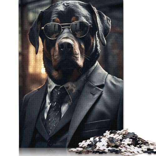 Rottweiler-Hundeanzug-Krawatten-Puzzle, freundliche Materialien, 100 Prozent recycelte Pappe, Puzzle für Erwachsene und Kinder, Geschenk, 1000 Teile (26 x 38 cm) von LMYmoney