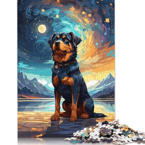 Rottweiler-Nachthimmel-Puzzle, Familienspaß, rechteckiges Papierpuzzle für Jungen oder Mädchen, Kindertagsgeschenke, 1000 Teile (75 x 50 cm) von LMYmoney
