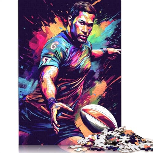 Rugby-Spieler-Action-Puzzle, schwierig, aus 100 Prozent recyceltem Karton, Puzzle für Frauen und Männer, Vatertagsgeschenke, 1000 Teile (75 x 50 cm) von LMYmoney
