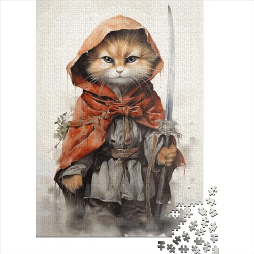 Samurai Cat Puzzle 1000-teilige Schwer Puzzle Spielzeug Lernspiel Impossible Herausforderungsspielzeug Für Erwachsene Und Kinder Ab 14 Jahren 1000pcs (38x26cm) von LMYmoney