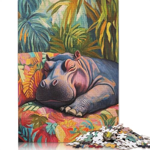 Schlafendes Nilpferd-Puzzle, farbenfrohe, Coole Puzzles für Kinder ab 12 Jahren, 520 Teile (52 x 38 cm) von LMYmoney
