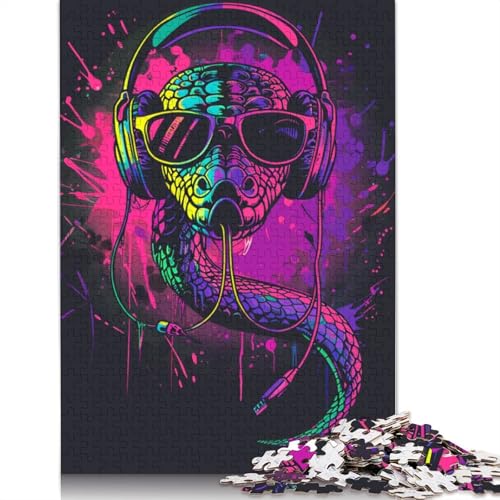 Schlange mit Sonnenbrille, Puzzle für Erwachsene und Jugendliche, 1000 Teile, Holzpuzzle für Erwachsene, Puzzle für Jugendliche ab 12 Jahren, (75 x 50 cm) von LMYmoney