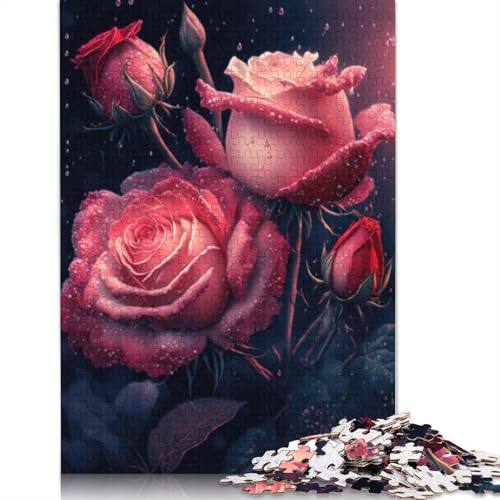 Schöne Rosen-Holzpuzzles, 1000 Teile, Puzzle für Erwachsene, Lernspiel, Herausforderungsspielzeug, 1000 Stück (75 x 50 cm) von LMYmoney