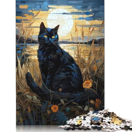Schwarze Katze Malt Mond-Puzzle für Erwachsene, kreative Spiele, Puzzle, Geschenk für Jungen oder Mädchen, 1000 Teile (75 x 50 cm) von LMYmoney