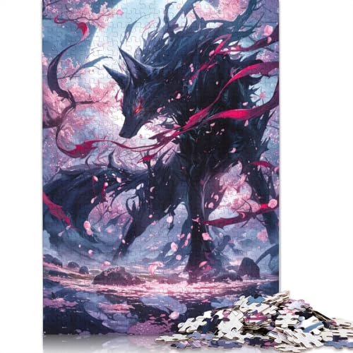 Schwarze Kitsune Sakura-Puzzles für Erwachsene, 1000 herausfordernde und knifflige ungewöhnliche Puzzles für Kinder ab 12 Jahren, 1000 Teile (75 x 50 cm) von LMYmoney