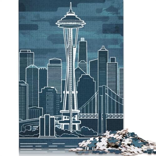 Seattle Skyline Puzzle 1000 Teile Schwer Puzzle Spielzeug Lernspiel Impossible Herausforderungsspielzeug Für Erwachsene Und Kinder Ab 14 Jahren 1000pcs (75x50cm) von LMYmoney