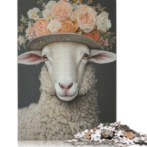 Sheep with Floral Hat Puzzle 1000 Teile Schwer Puzzle Spielzeug Pädagogisches Spiel Impossible Herausforderungsspielzeug Für Erwachsene Und Kinder Ab 14 Jahren 1000pcs (38x26cm) von LMYmoney