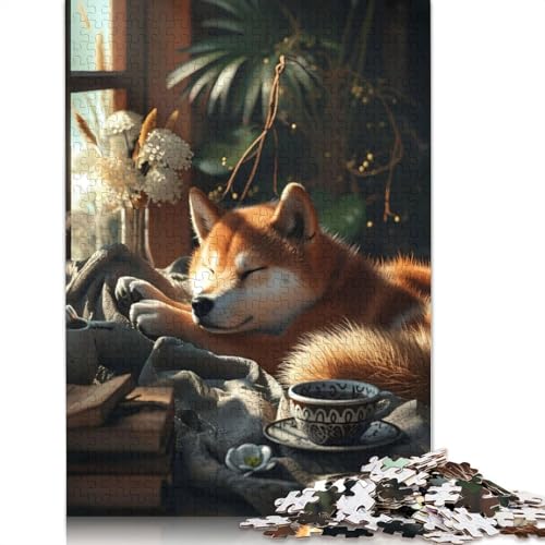 Shiba Inu Kaffeetasse Hund Puzzle für Erwachsene, 1500 Teile, 100 Prozent recycelte Holzplatte, Denkpuzzle für Erwachsene, für Jungen oder Mädchen, 1500 Teile (85 x 57 cm) von LMYmoney