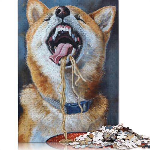 Shiba Inu isst Nudeln, Puzzle-Spielzeug, Lernspiel, Premium-Karton-Puzzle für Erwachsene und Kinder, 1000 Teile (26 x 38 cm) von LMYmoney