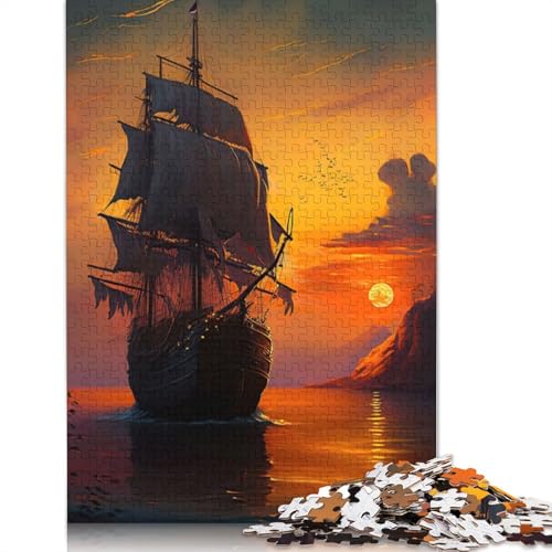 Ship Sunset Puzzle 1000 Teile Schwer Puzzle Spielzeug Lernspiel Impossible Herausforderung Spielzeug Für Erwachsene Und Kinder in Bewährter 1000pcs (40x28cm) von LMYmoney