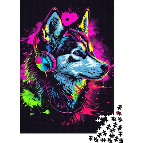 Sibirischer Husky mit Kopfhörer-Puzzle, präzises, ineinandergreifendes Papier-Rechteckpuzzle für Jungen oder Mädchen, 1000 Teile (38 x 26 cm) von LMYmoney
