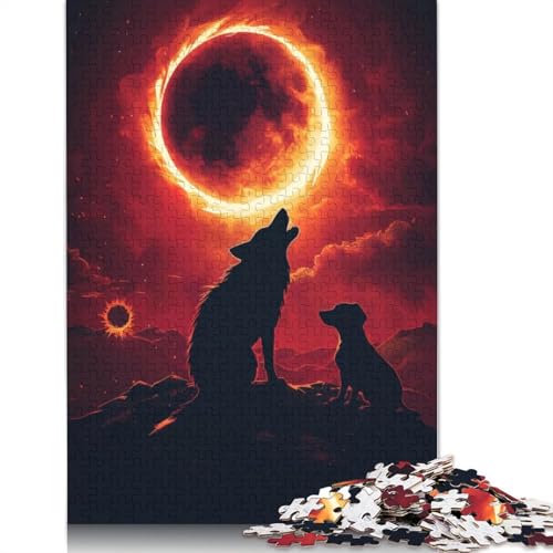 Silhouette Wolf Sonnenuntergang Puzzle für Erwachsene, Spielzeug, Lernspiel, schwierige Puzzles für Kinder ab 12 Jahren, 520 Teile (52 x 38 cm) von LMYmoney