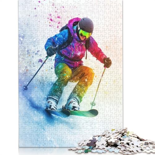 Skier in Colorful Snow Puzzle 1000-teilige Schwer Puzzle Spielzeug Lernspiel Impossible Herausforderung Spielzeug Für Erwachsene Kinder 1000pcs (75x50cm) von LMYmoney