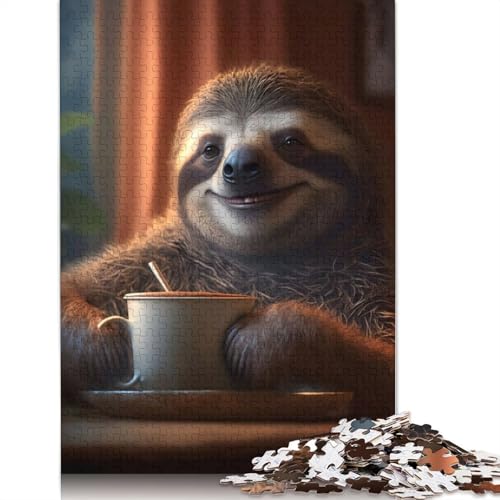 Sloth Morning Coffee Puzzle 1000 Teile Schwer Puzzle Spielzeug Lernspiel Impossible Herausforderungsspielzeug Für Erwachsene Und Kinder in Bewährter 1000pcs (38x26cm) von LMYmoney