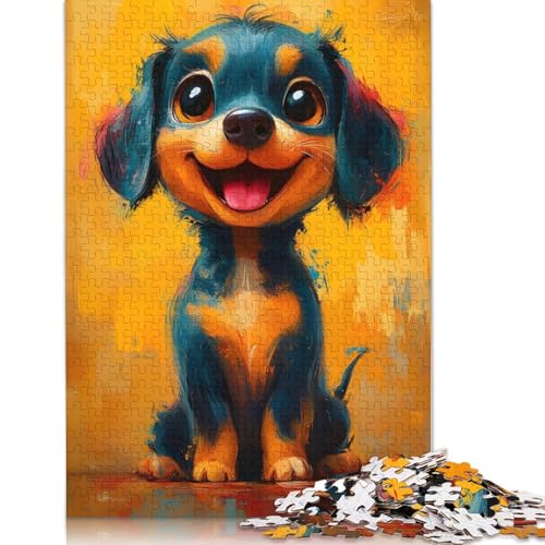 Smiling Dachshund Painting Puzzle 1000-teilige Schwer Puzzle Spielzeug Pädagogisches Spiel Impossible Herausforderung Spielzeug Für Erwachsene Und Kinder Ab 14 Jahren 1000pcs (40x28cm) von LMYmoney