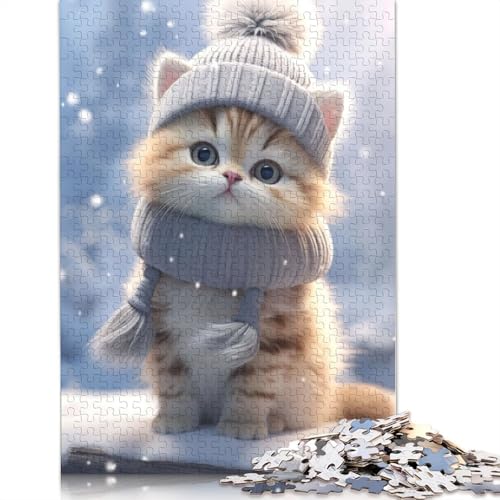 Snowy Kitty Cuteness Puzzles 1000 Teile Schwer Puzzle Spielzeug Lernspiel Impossible Herausforderungsspielzeug Für Erwachsene Kinder 1000pcs (40x28cm) von LMYmoney