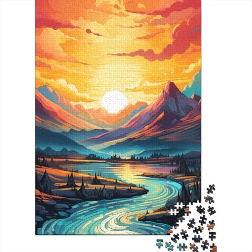 Sonnenaufgang mit Wasser-Puzzle für Erwachsene und Jugendliche, 1000 Teile, Holzpuzzle für Erwachsene, Puzzles für Jugendliche ab 12 Jahren, (38 x 26 cm) von LMYmoney