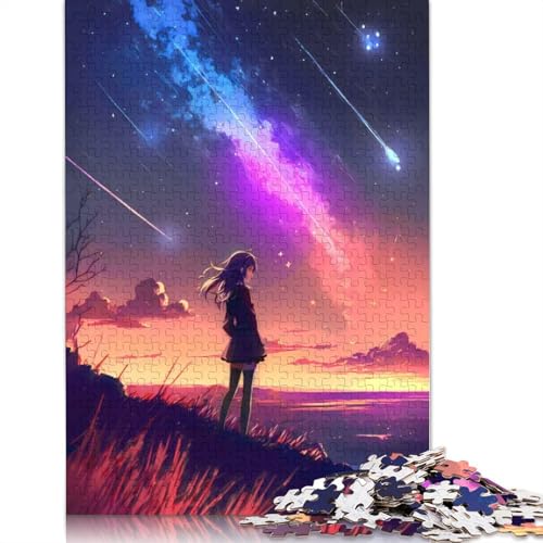 Sonnenuntergang-Anime-Mädchen-Himmel-Puzzle für Erwachsene, Lernspiel, Puzzle-Geschenke für Kinder ab 12 Jahren, 520 Teile (52 x 38 cm) von LMYmoney