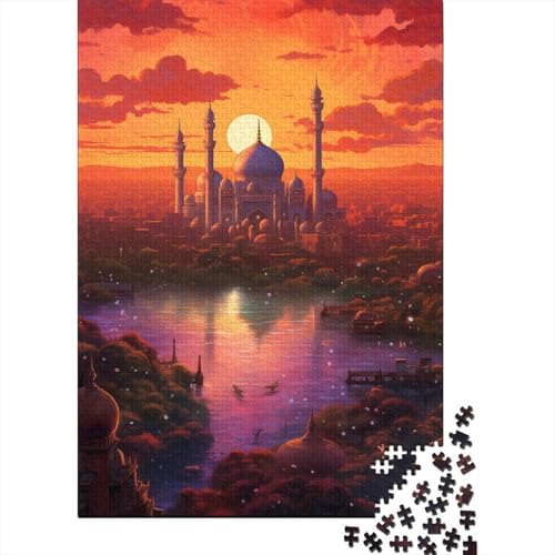 Sonnenuntergang über der Stadt mit Bäumen, 1000-teiliges Holzpuzzle für Erwachsene, Puzzle, Lernspiel, Herausforderungsspielzeug, 1000 Teile (38 x 26 cm) von LMYmoney
