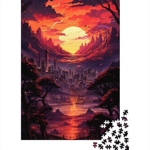 Sonnenuntergang über der Stadt mit Bäumen, 1000-teiliges Puzzle für Teenager, Geschenke, Holzpuzzle, Puzzle für Erwachsene, Lernspiele für Zuhause, DIY-Spielzeug, 1000 Teile (38 x 26 cm) von LMYmoney