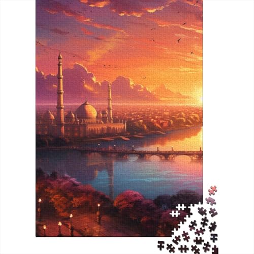 Sonnenuntergang über der Stadt mit Bäumen, 1000-teiliges Puzzle für Teenager, Geschenke, Holzpuzzle, Puzzle für Erwachsene, Lernspiele für Zuhause, DIY-Spielzeug, 1000 Teile (38 x 26 cm) von LMYmoney