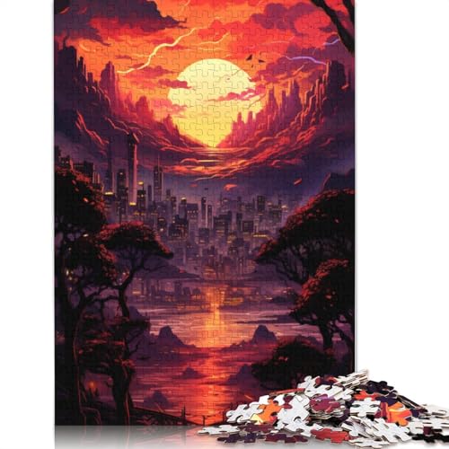 Sonnenuntergang über der Stadt mit Bäumen, Puzzles für Erwachsene, 1000-teiliges Puzzle für Teenager, Lernspiel, Herausforderung, Spielzeug, 1000 Teile (75 x 50 cm) von LMYmoney