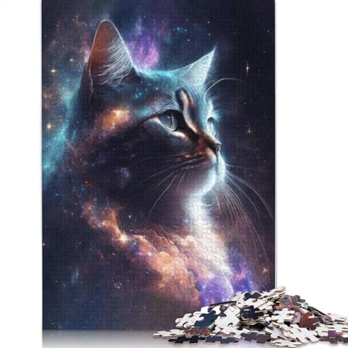 Space Cat Galaxy Poster Puzzle, rechteckig, aus Pappe, Geschenk für Kinder ab 12 Jahren, 520 Teile (52 x 38 cm) von LMYmoney