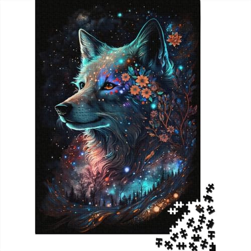 Space Wolf und Blumen Puzzle DIY-Spiel Premium-Karton-Puzzle für Frauen Männer 1000 Teile (38 x 26 cm) von LMYmoney