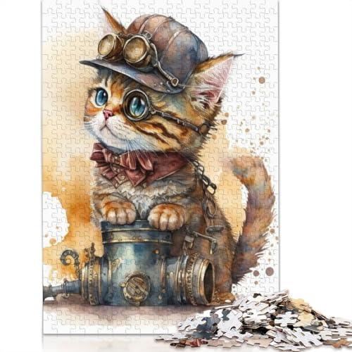 Steampunk-Katzen-Puzzle, Dekompressionsspielzeug, rechteckiges Papierpuzzle für Kinder und Erwachsene ab 12 Jahren, 1000 Teile (26 x 38 cm) von LMYmoney