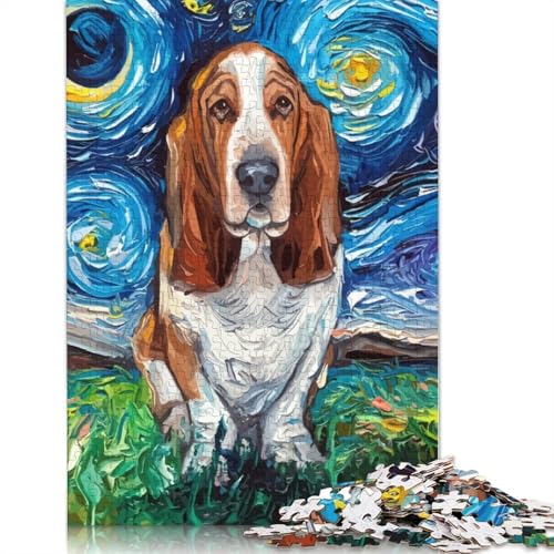 Sternennacht-Basset-Hound-Puzzle für Erwachsene, herausforderndes und kniffliges Puzzle für Frauen und Männer, 520 Teile (52 x 38 cm) von LMYmoney