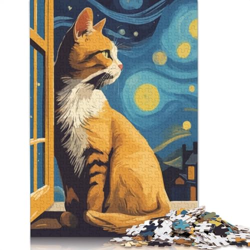 Sternennacht-Katze, 1000-teiliges Puzzle für Erwachsene, Spielzeug, Denkspiel, Lernspiel für Erwachsene, Stressabbau, Heimdekoration (38 x 26 cm) von LMYmoney