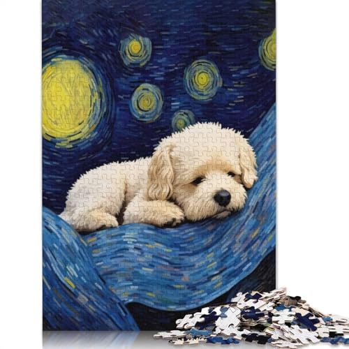 Sternennacht-Puzzle mit Hund und Schlaf, 1000 Teile, für Erwachsene, 100 Prozent recycelte Holzplatte, schwierige Puzzles für Frauen und Männer, 1000 Teile (75 x 50 cm) von LMYmoney