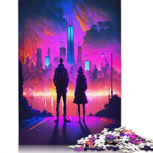 Straßen-Cyberpunk-Landschafts-Puzzle für Erwachsene, 520 Teile, 100 Prozent recycelte Holzplatte, Denksportaufgaben für Erwachsene, für Jungen oder Mädchen, 520 Teile (52 x 38 cm) von LMYmoney