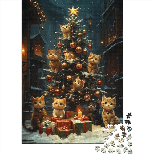 Süße Weihnachtskatzen-Puzzles für Erwachsene passen perfekt zusammen. Puzzlespiele für Erwachsene für Frauen und Männer, 1000 Teile (75 x 50 cm) von LMYmoney