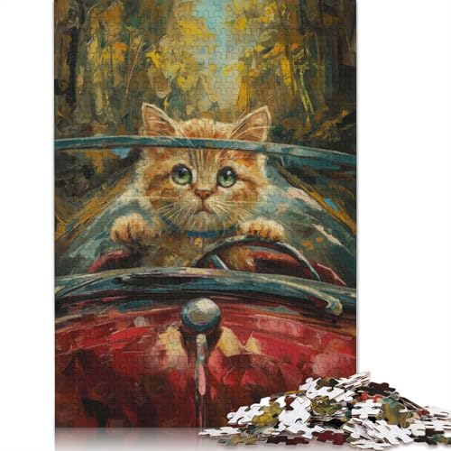 Süßes Kätzchen-Cabriolet-Auto-Puzzle, Lernspiele, Familienaktivitäten, Premium-Karton-Puzzle für Frauen und Männer, 1000 Teile (26 x 38 cm) von LMYmoney