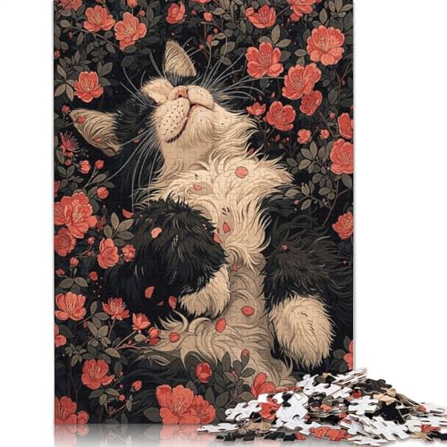 Süßes Katzen-Roll-Sakura-Puzzle, 520 Teile, für Erwachsene, 100 Prozent recycelte Holzplatte, schwierige Puzzles für Frauen und Männer, 520 Teile (52 x 38 cm) von LMYmoney