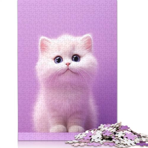 Süßes weißes Kätzchen-Puzzle, 100% recycelter Karton, 100% recycelter Karton, Puzzle für Jungen oder Mädchen, 1000 Teile (26 x 38 cm) von LMYmoney