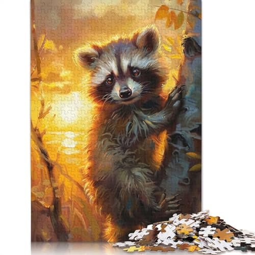 Sunrise Raccoon Puzzle, kreative Spiele, 100% recycelter Karton, Puzzle für Erwachsene, 1000 Teile (75 x 50 cm) von LMYmoney