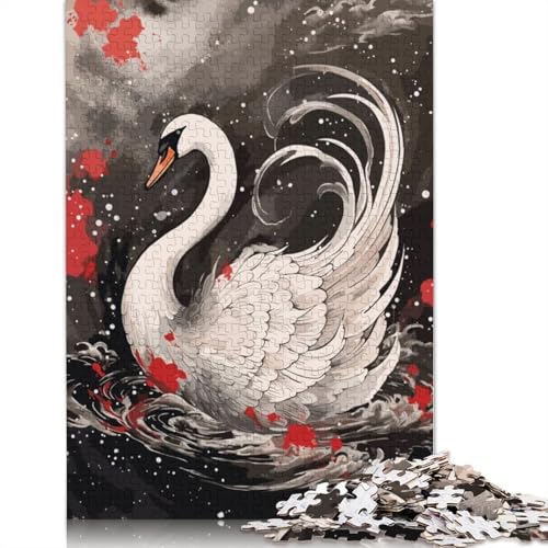 Swan Japanese Painting Puzzles 1000 Teile Schwer Puzzle Spielzeug Lernspiel Impossible Herausforderungsspielzeug Für Erwachsene Und Kinder Ab 12 Jahren 1000pcs (38x26cm) von LMYmoney