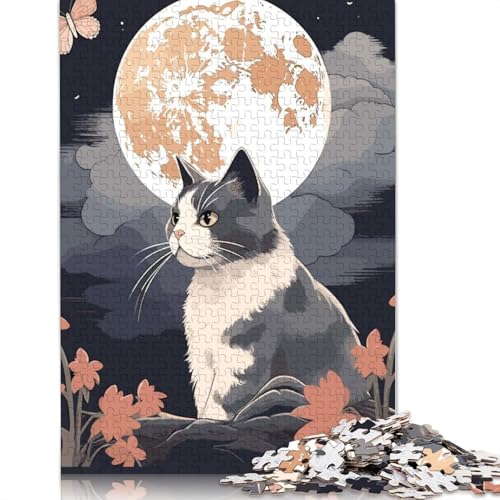 The Moon Night Cat JapanTh 520 Puzzles für Erwachsene, entspannendes Herausforderungsspielzeug, schwierige Puzzles für Kinder ab 12 Jahren, 520 Teile (52 x 38 cm) von LMYmoney