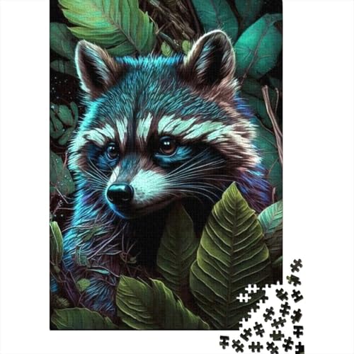 Tierkunst-Waschbär-Puzzle, Entspannungs-Herausforderung, Spielzeug, rechteckiges Papierpuzzle für Jungen oder Mädchen, 1000 Teile (38 x 26 cm) von LMYmoney