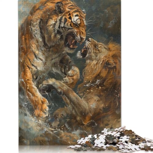 Tiger VS Löwe Kampfkunst-Puzzle, Entspannungs-Herausforderung, Spielzeug, rechteckiges Papierpuzzle für Jungen oder Mädchen, Vatertagsgeschenke, 1000 Teile (75 x 50 cm) von LMYmoney