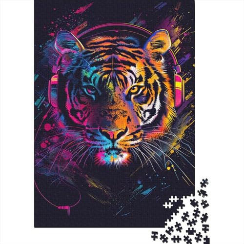 Tiger mit Kopfhörer-Puzzle, 100% recycelter Karton, 100% recycelter Karton, Puzzle für Jungen oder Mädchen, 1000 Teile (38 x 26 cm) von LMYmoney