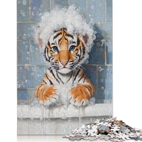 Tigerjunges Badezeit-Puzzle, 100% recyceltes Kartonpapier, rechteckiges Puzzle für Erwachsene und Kinder, 1000 Teile (26 x 38 cm) von LMYmoney