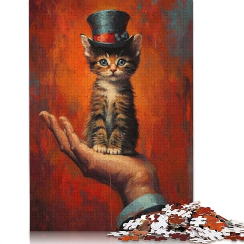 Top Hat Kitten Puzzles 1000 Teile Schwer Puzzle Spielzeug Pädagogisches Spiel Impossible Herausforderung Spielzeug Für Erwachsene Kinder 1000pcs (40x28cm) von LMYmoney