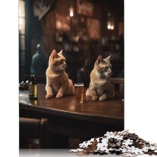 Two Cats Bar Beer Drinking Puzzle 1000-teilige Schwer Puzzle Spielzeug Lernspiel Impossible Herausforderung Spielzeug Für Erwachsene Und Kinder Ab 14 Jahren 1000pcs (38x26cm) von LMYmoney